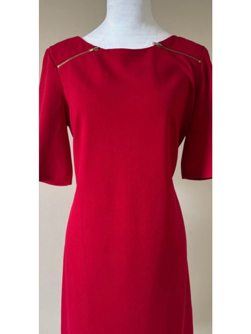 Chadwicks Red Midi Sheath Dress with Zip Detail